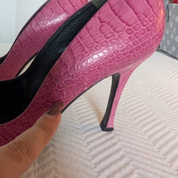 Stuart Weitzman pink croc embossed leather heels Pointy Toe Size 10 - Picture 8 of 12
